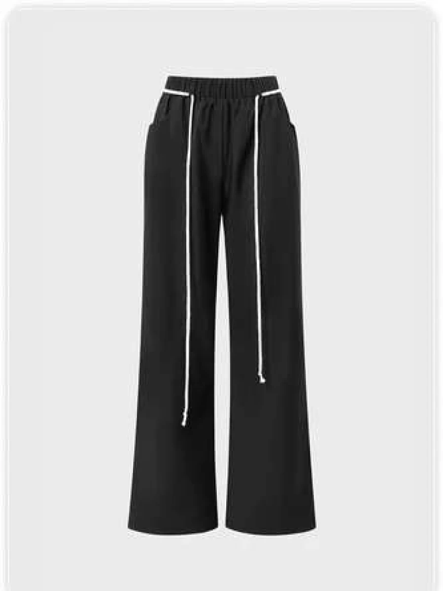 Kollyy Black Edgy Tie Front High-Waisted Pants for Women