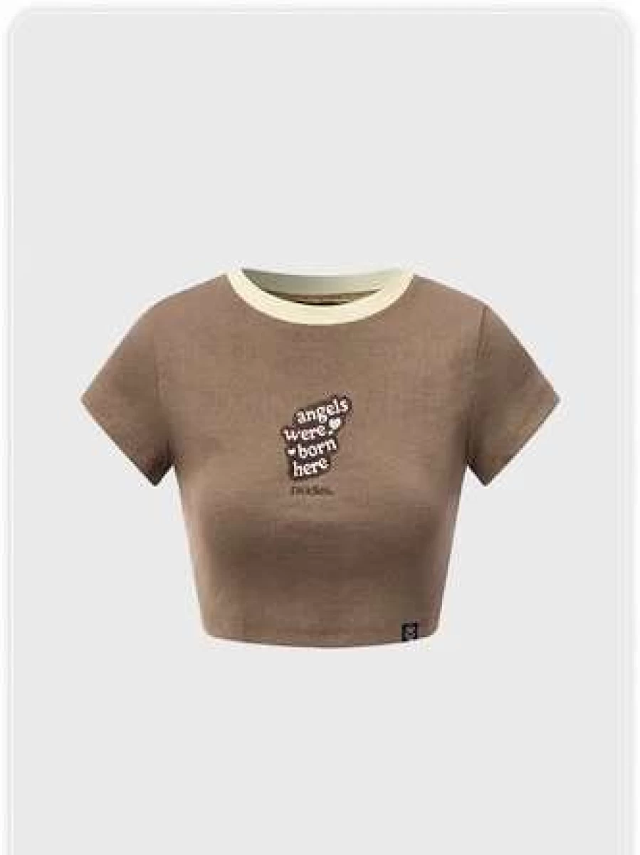 Y2K Brown Patchwork Vintage Style T-Shirt for Women