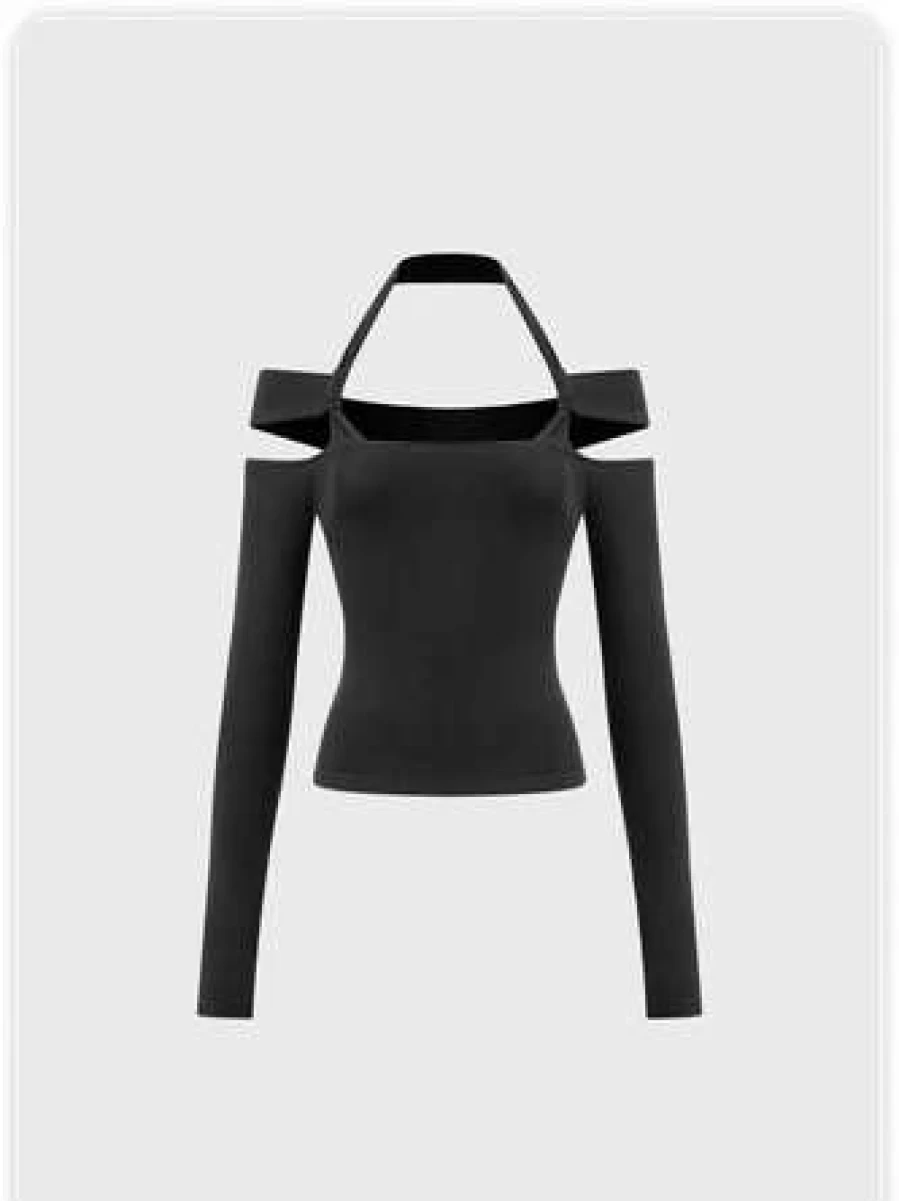 Black Y2K Cut Out Design T-Shirt for Women Trendy Vintage Top