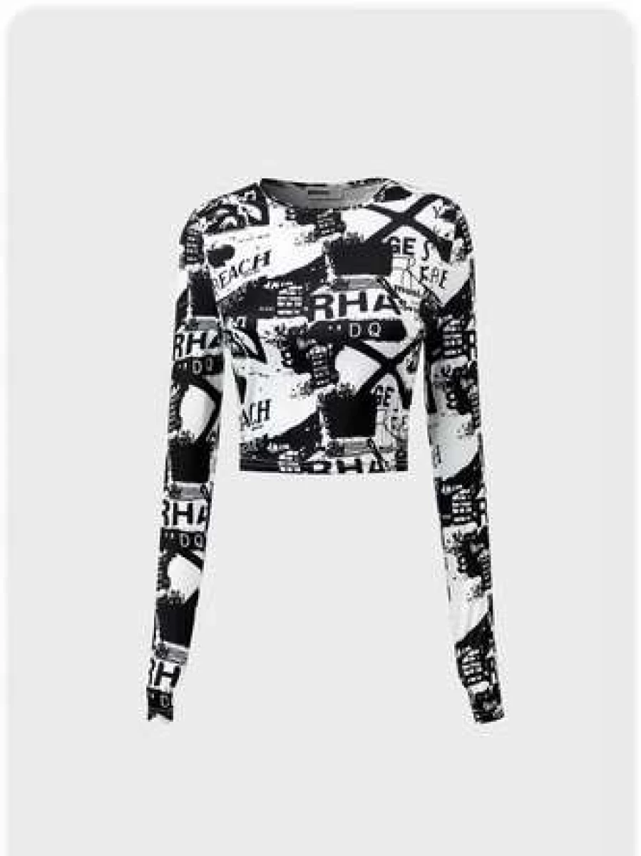 "Kollyy Street Letter Graphic Crew Neck T-Shirt - Black & White Casual Top"