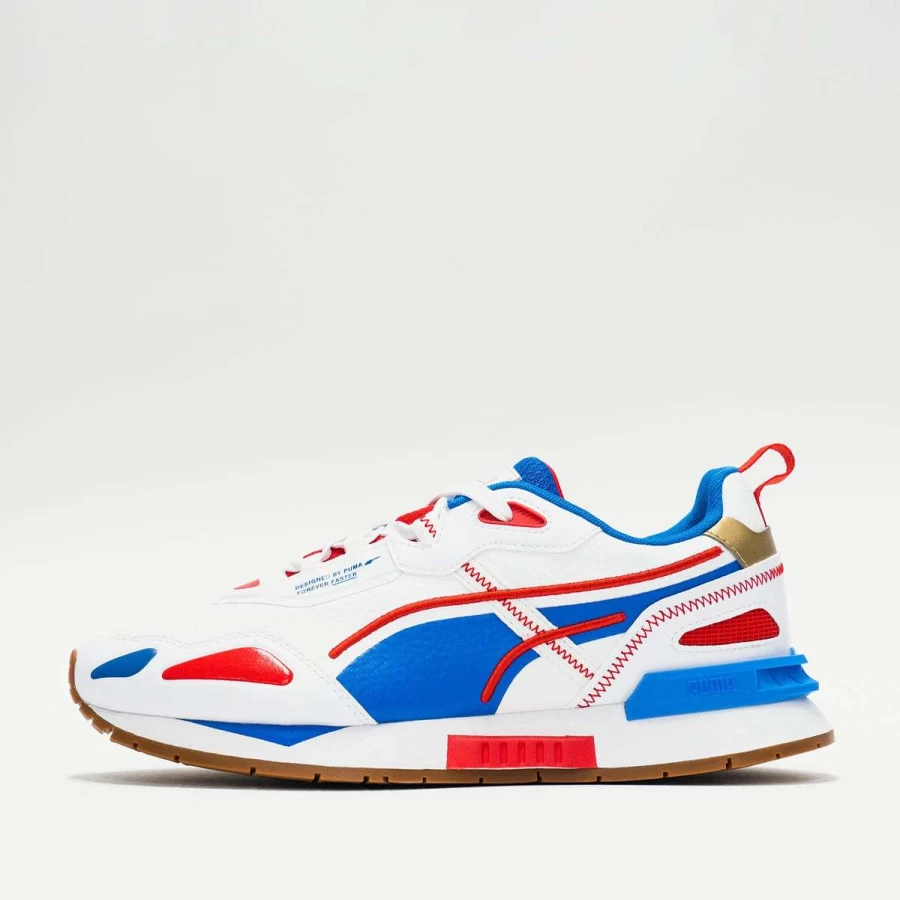 Puma Mirage Tech Running Shoes - White, Blue, High Risk Red Colorway