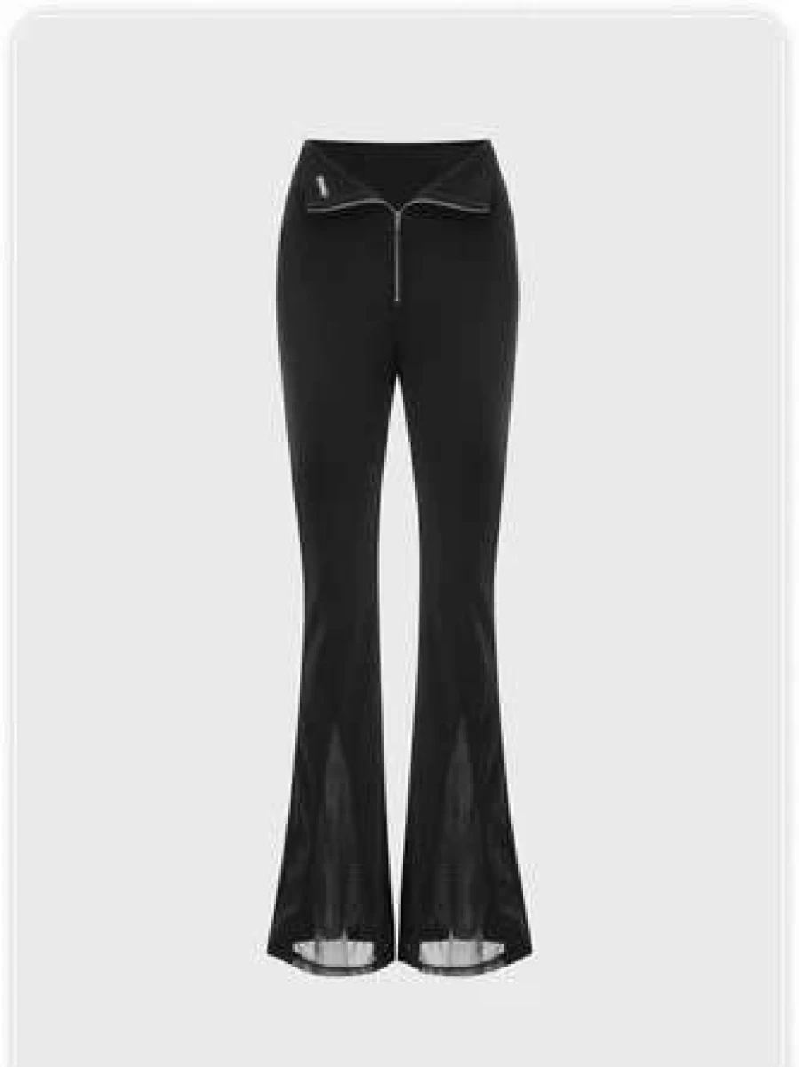 Kollyy Black Cyberpunk Streetwear Mesh Pants for Men and Women
