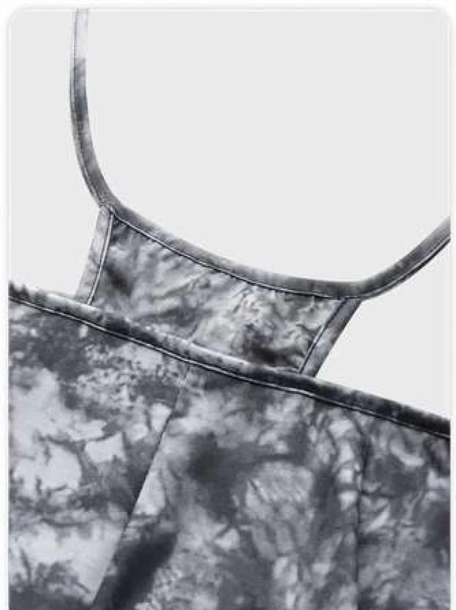 Y2K Gray Tie-Dye Lace-Up Cut Out Pants with Distressed Detail