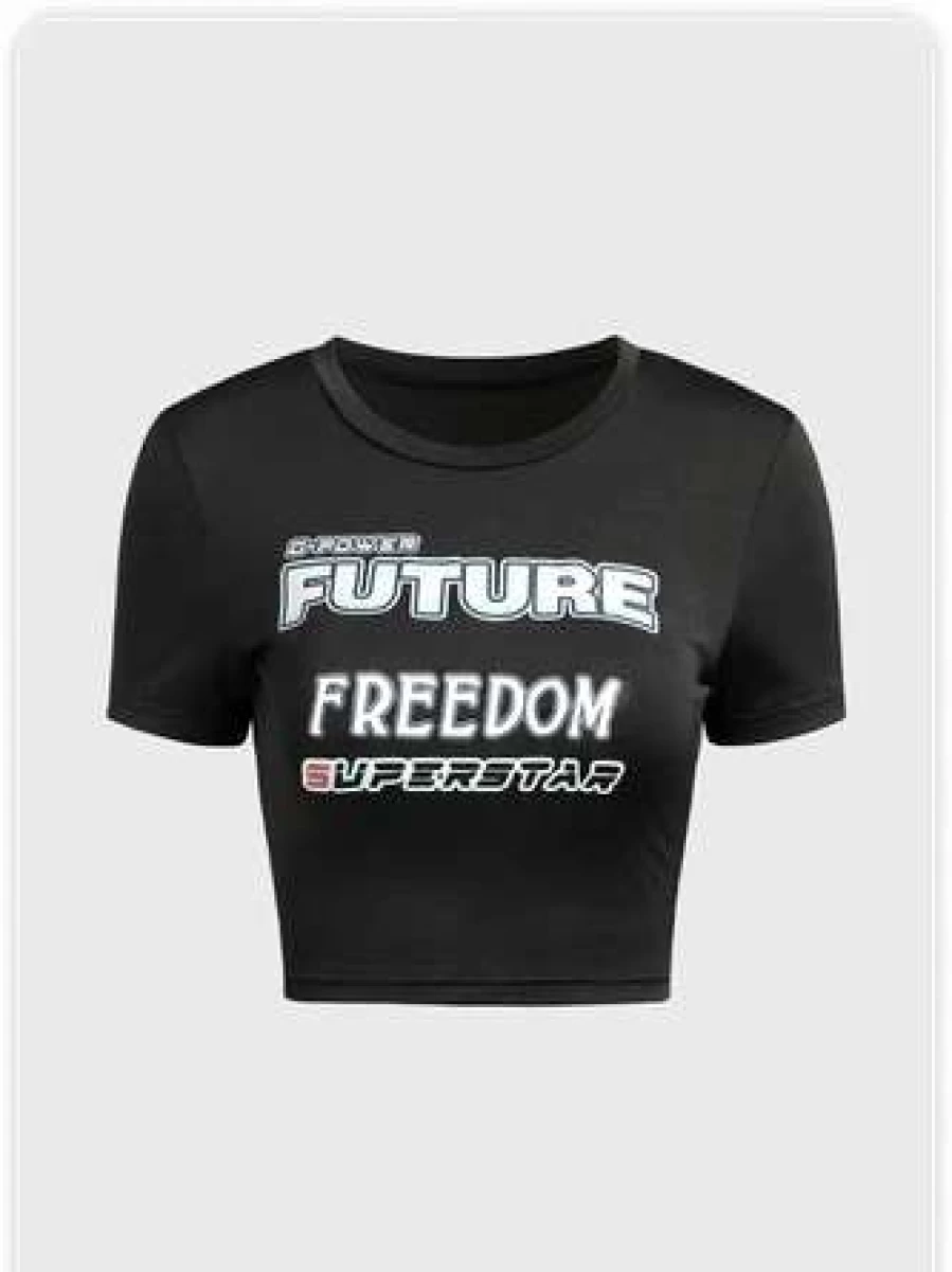 "Kollyy Black Edgy Graphic Top T-Shirt for Women - Trendy Streetwear Tee"