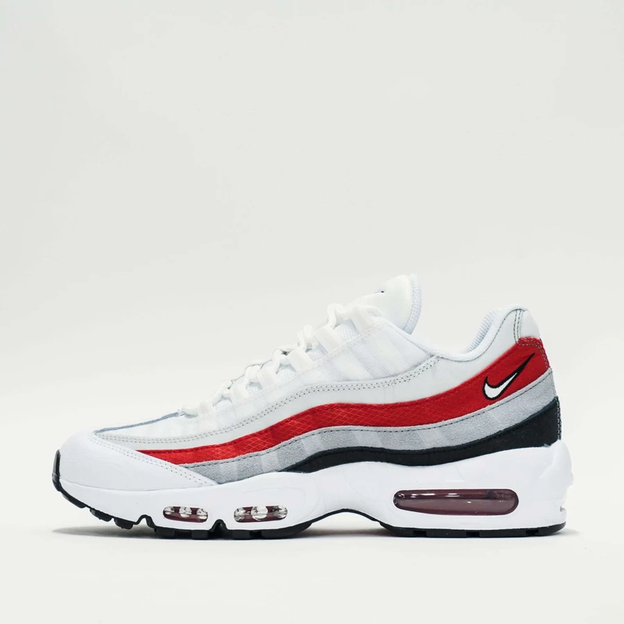 Nike Air Max 95 Sneakers in White, Varsity Red, and Particle Grey Colorway