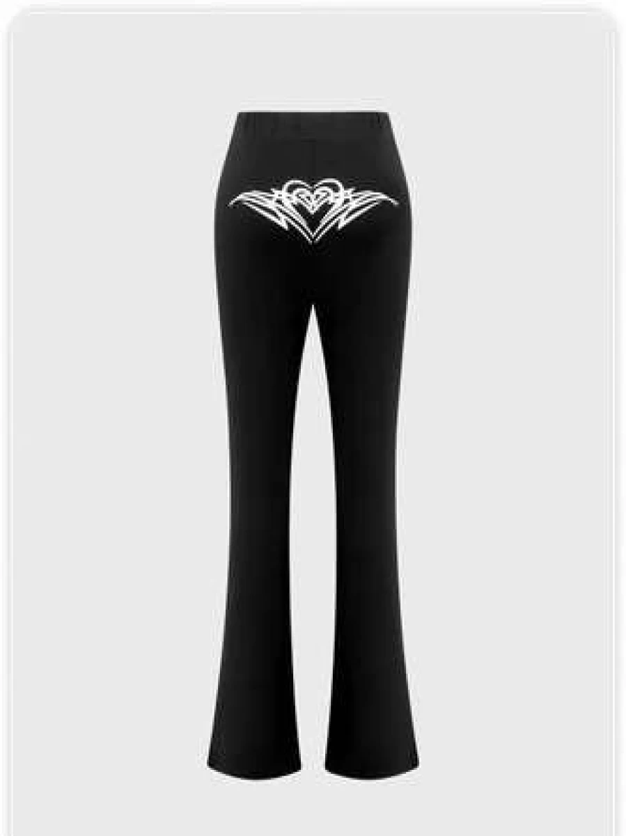 Black Punk Flare Bottom Pants - Edgy Retro Style High Waist Trousers