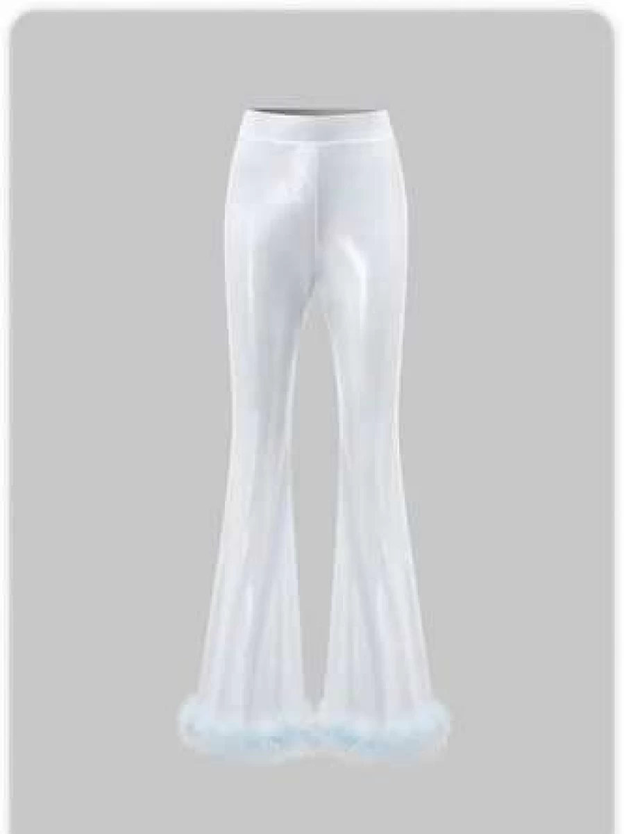 Y2K Glitter Sherpa Pants for Women - Cozy Winter White Fleece Bottoms with Sparkle Detail