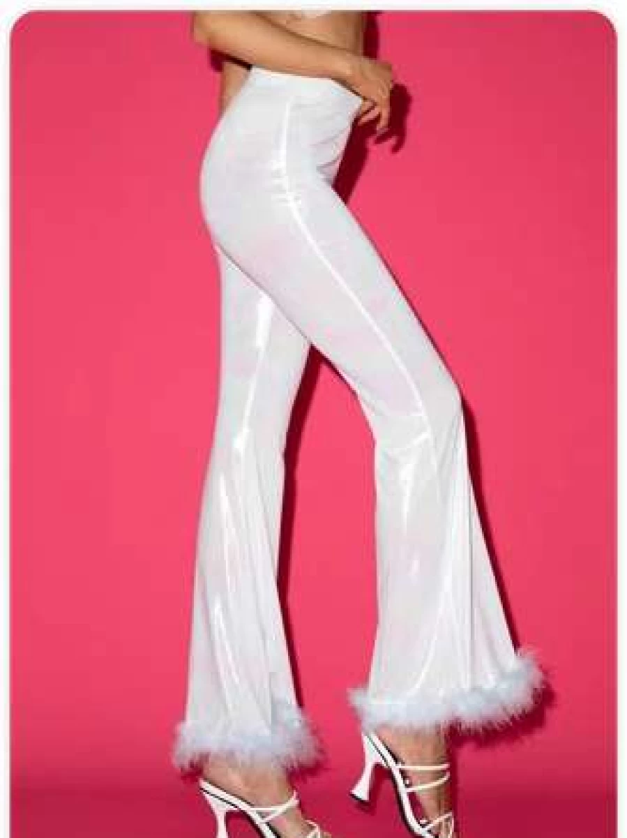 Y2K Glitter Sherpa Pants for Women - Cozy Winter White Fleece Bottoms with Sparkle Detail