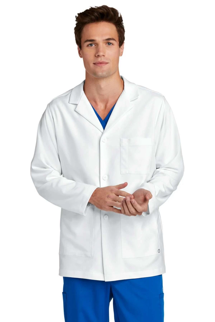 Wonderwink WW5072 Men's White Consultation Lab Coat - Professional Medical Coat for Doctors