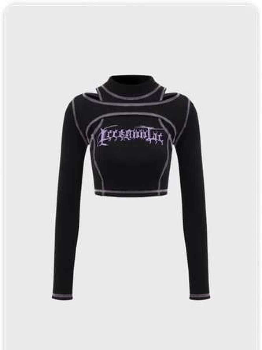 "Black Tiered Cut-Out Halloween T-Shirt - Kollyy Street Fashion Top"