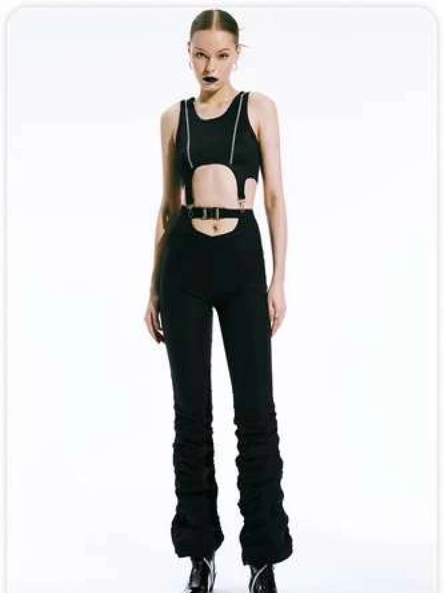 Kollyy Punk Black Bottom Pants for Men and Women - Edgy Streetwear Style
