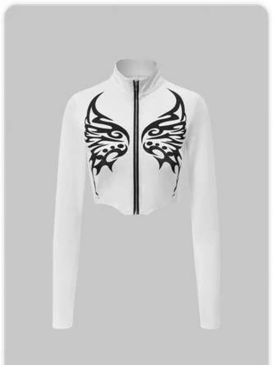 Kollyy Street White Zip Up Cropped T-Shirt with Irregular Hem