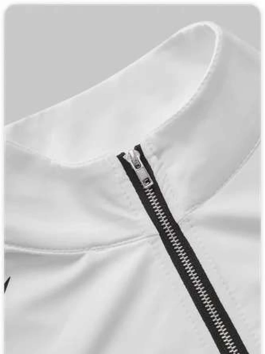 Kollyy Street White Zip Up Cropped T-Shirt with Irregular Hem