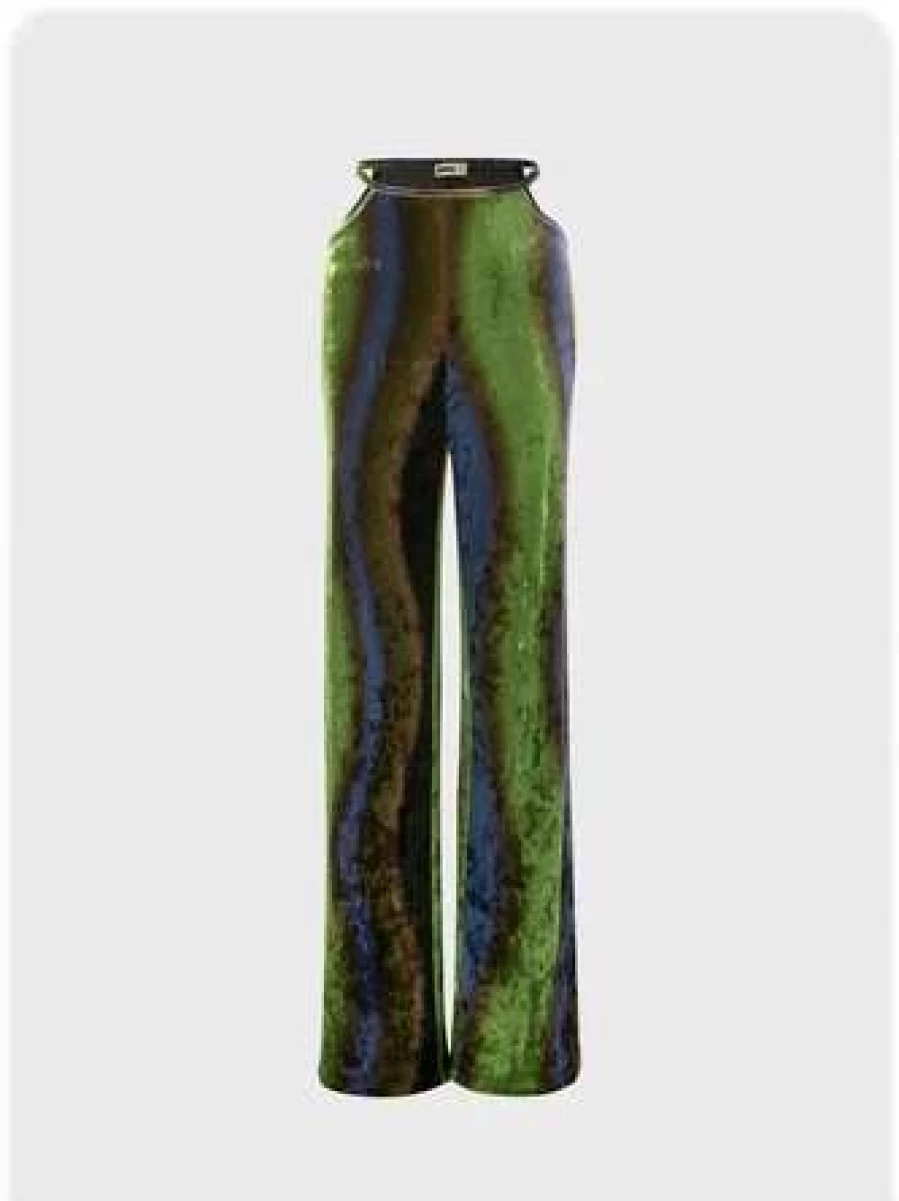 Kollyy Multicolor Vintage High-Waisted Pants for Women Retro Casual Trousers