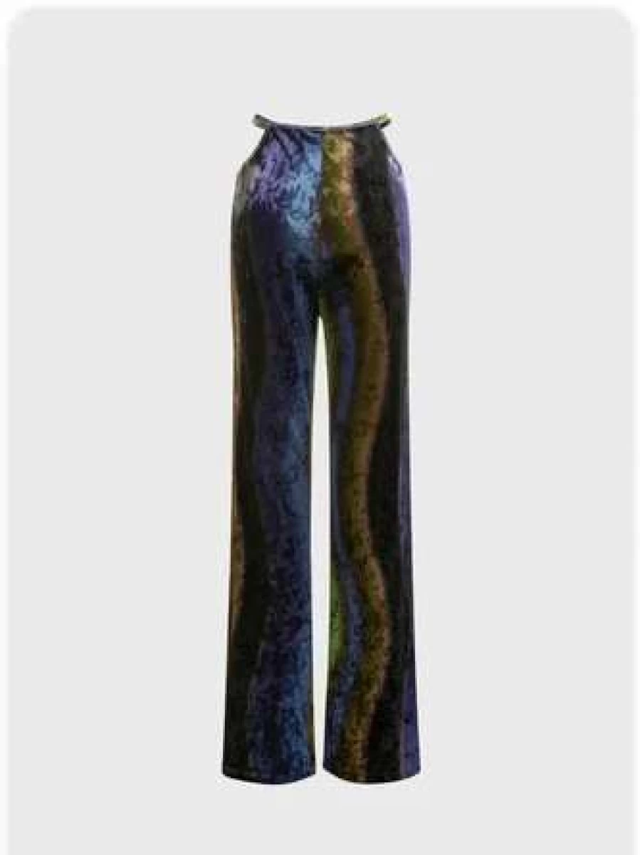 Kollyy Multicolor Vintage High-Waisted Pants for Women Retro Casual Trousers