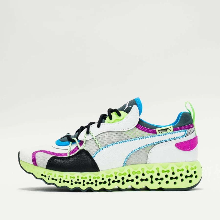 Puma Calibrate Restored Sneakers in White & Ocean Dive Colorway