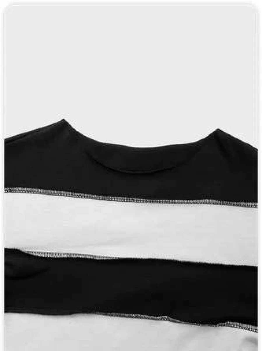Y2K Striped Bell Sleeves Inside-Out T-Shirt in Black