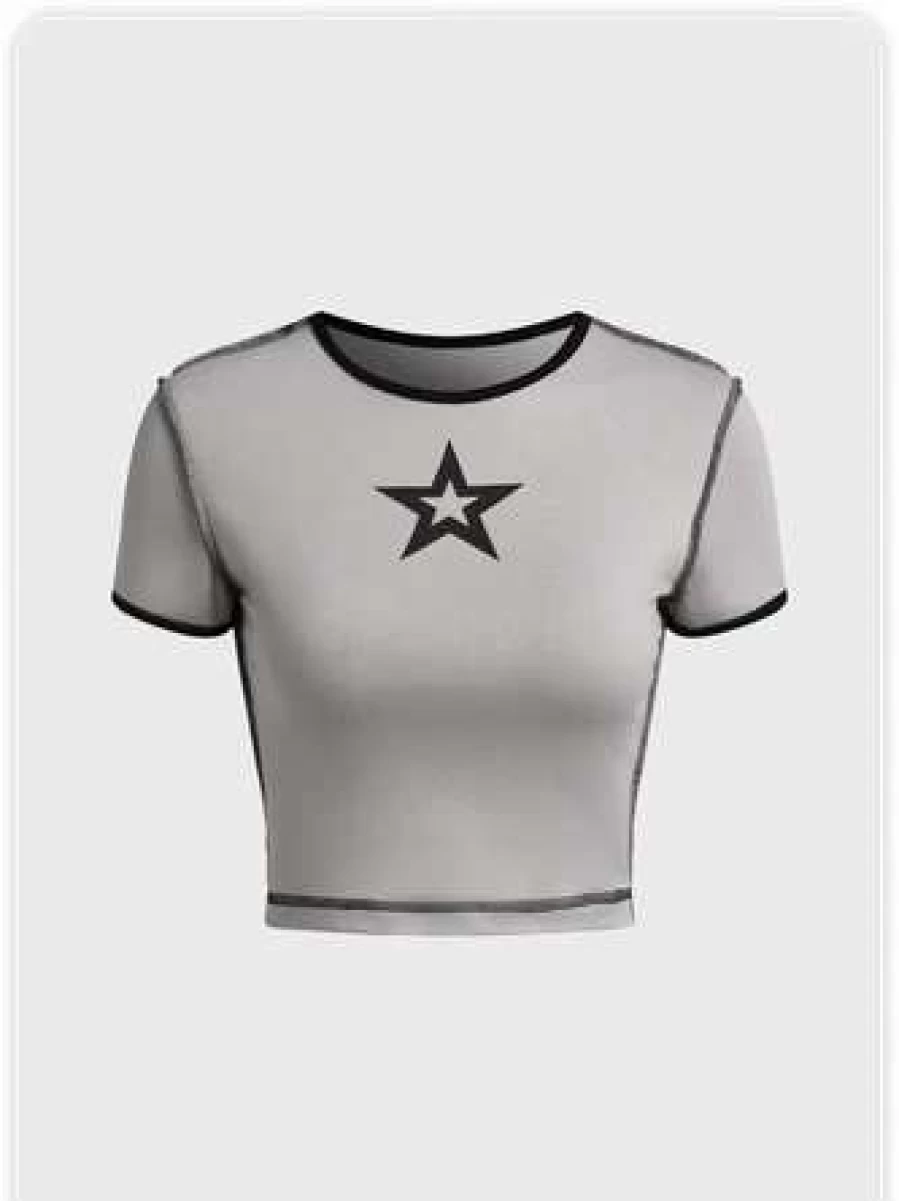 Y2K Style Inside-Out Gray T-Shirt for Women Trendy Streetwear Top
