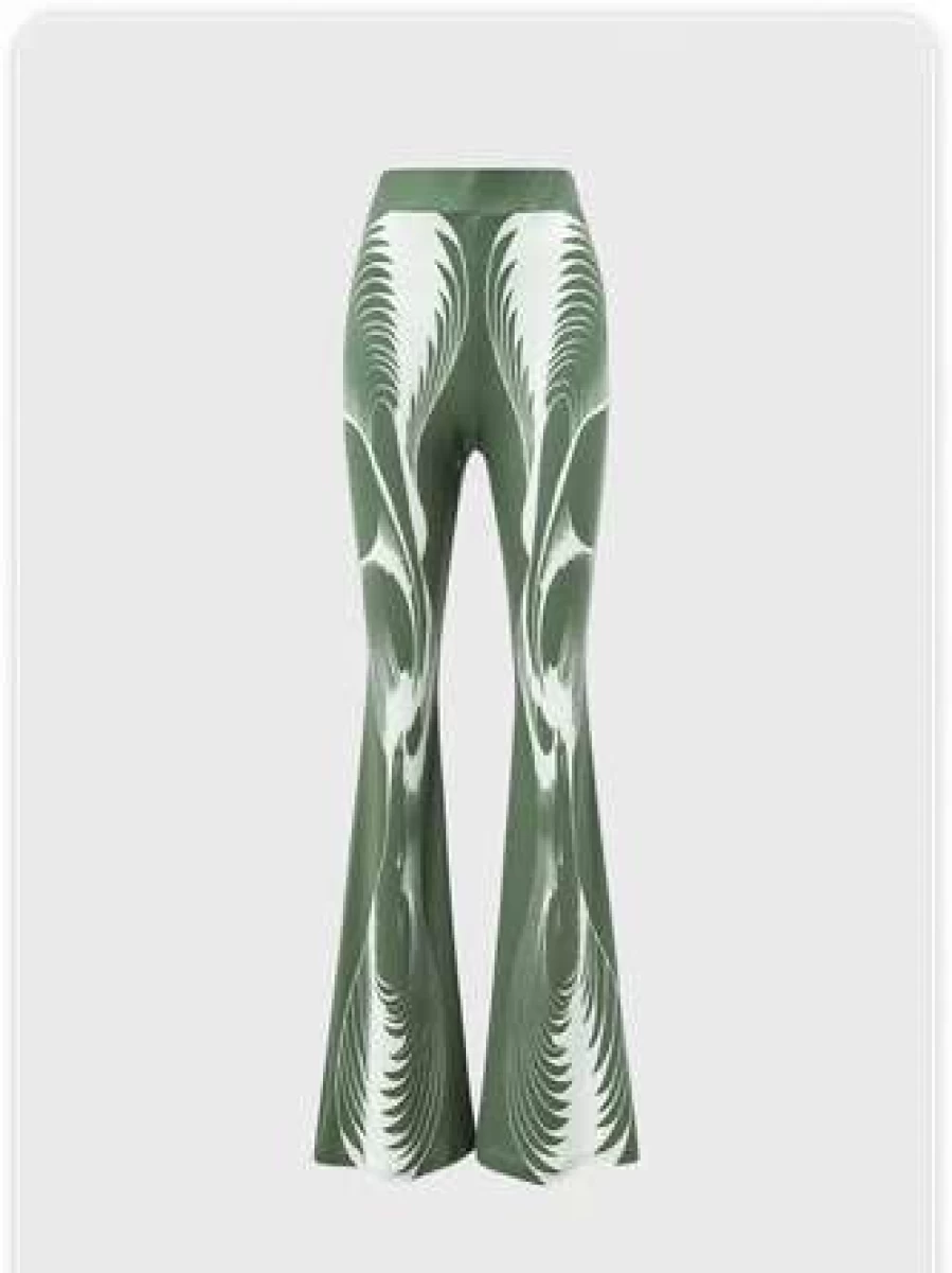 Green Ombre Flare Bottom Pants - Stylish High Waisted Wide Leg Trousers for Women