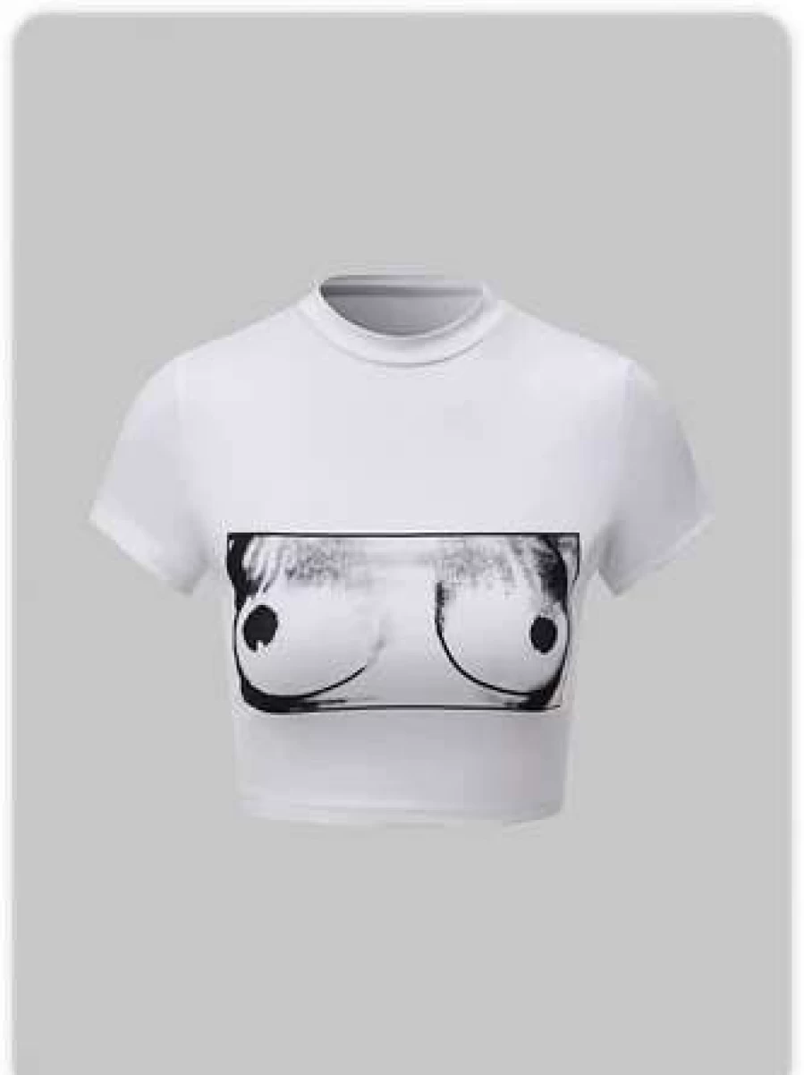 "White Slim Fit Edgy Print T-Shirt | Kollyy Top"