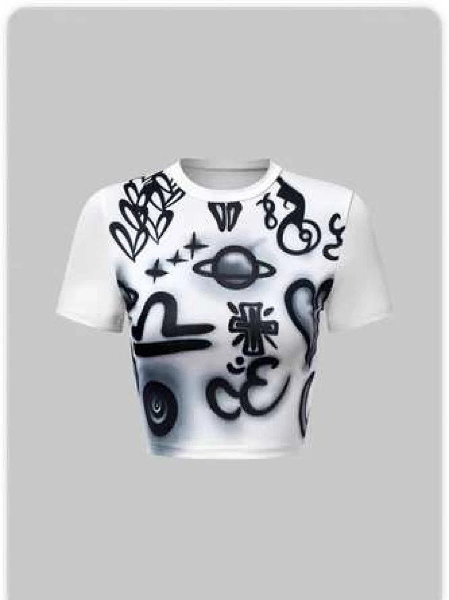 Y2K Graffiti Print White T-Shirt - Trendy Vintage Streetwear Top