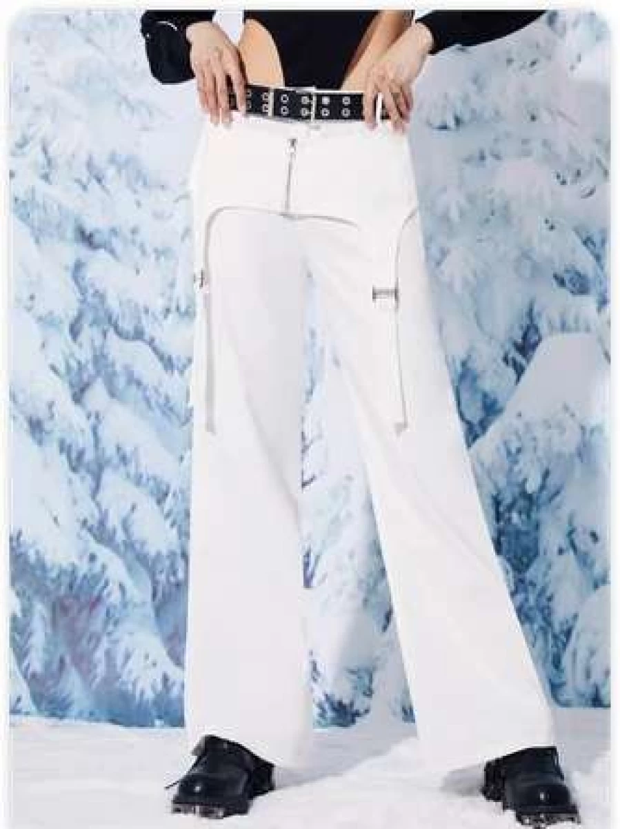 White Kollyy Punk Double Layer Metal Bottom Pants for Men and Women