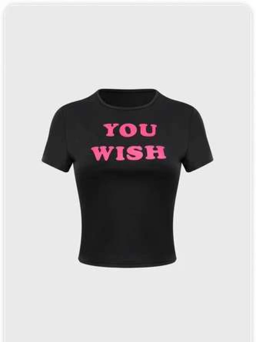 Y2K Color Block Letter Graphic T-Shirt in Black