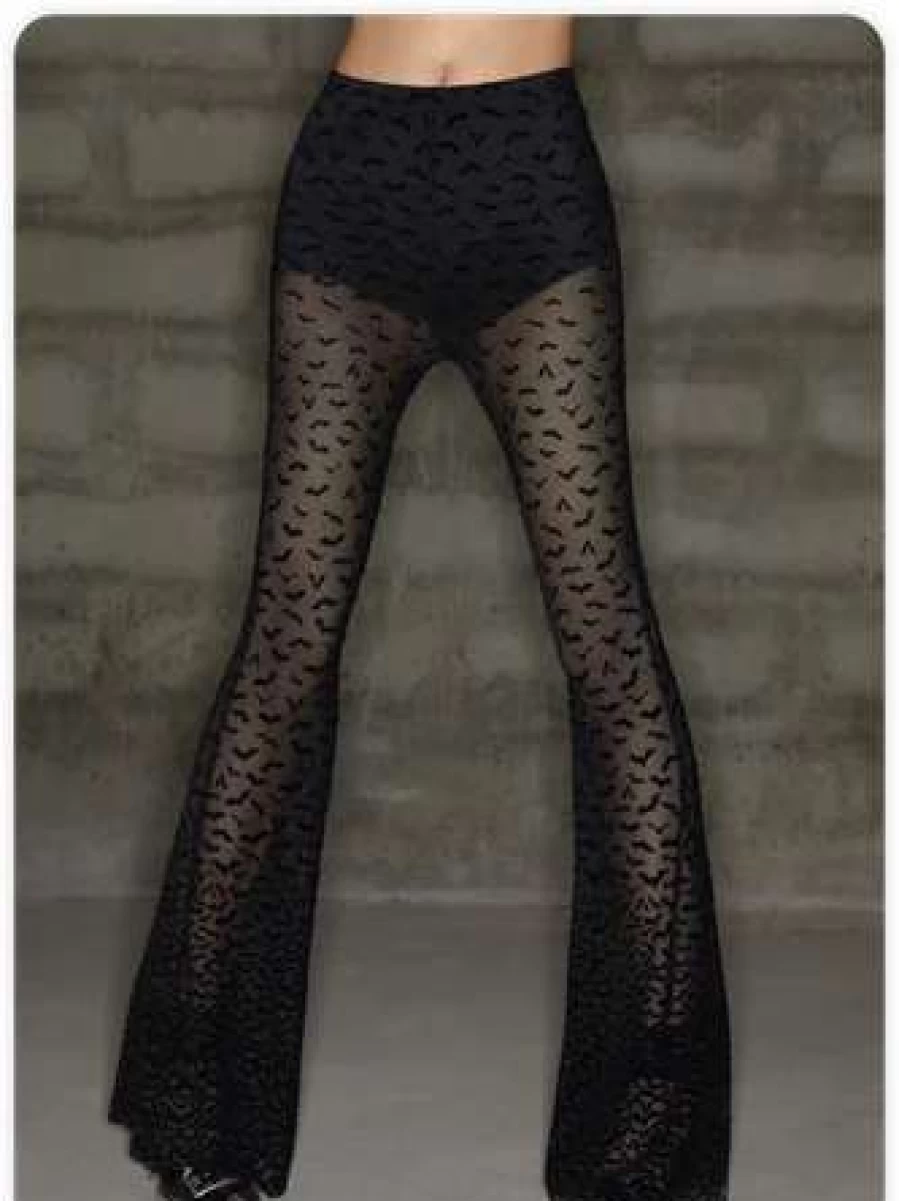 Kollyy Black Punk Mesh Double Layer Gothic Halloween Pants for Women