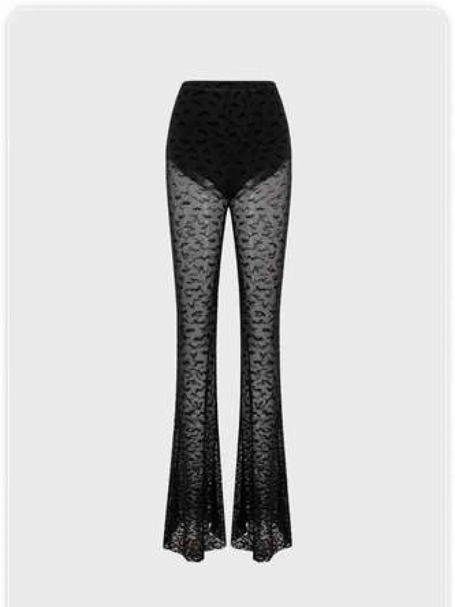 Kollyy Black Punk Mesh Double Layer Gothic Halloween Pants for Women