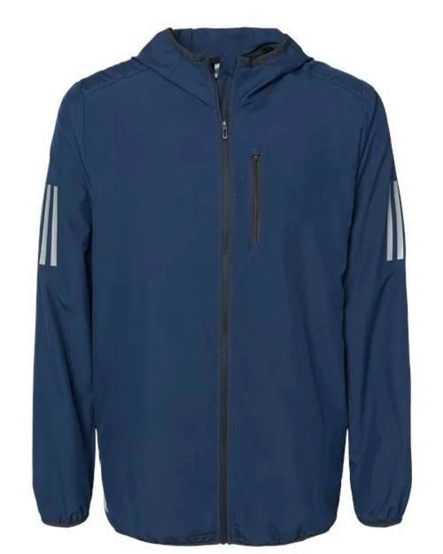 Adidas Men's Lightweight Hooded Windbreaker Jacket with Full Zip for Outdoor Sports