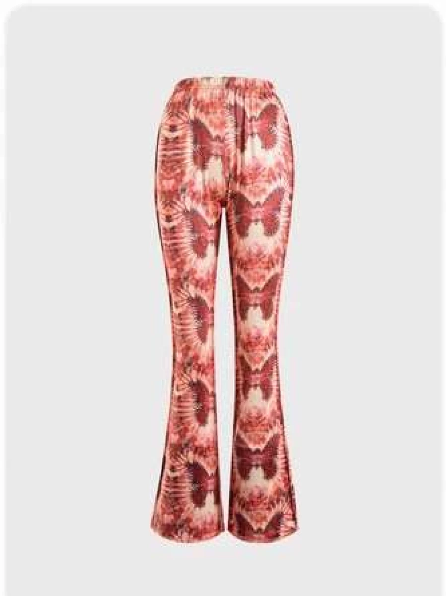 "Stylish Flared Butterfly Hem Pants for Women - Trendy High-Waisted Wide Leg Trousers"