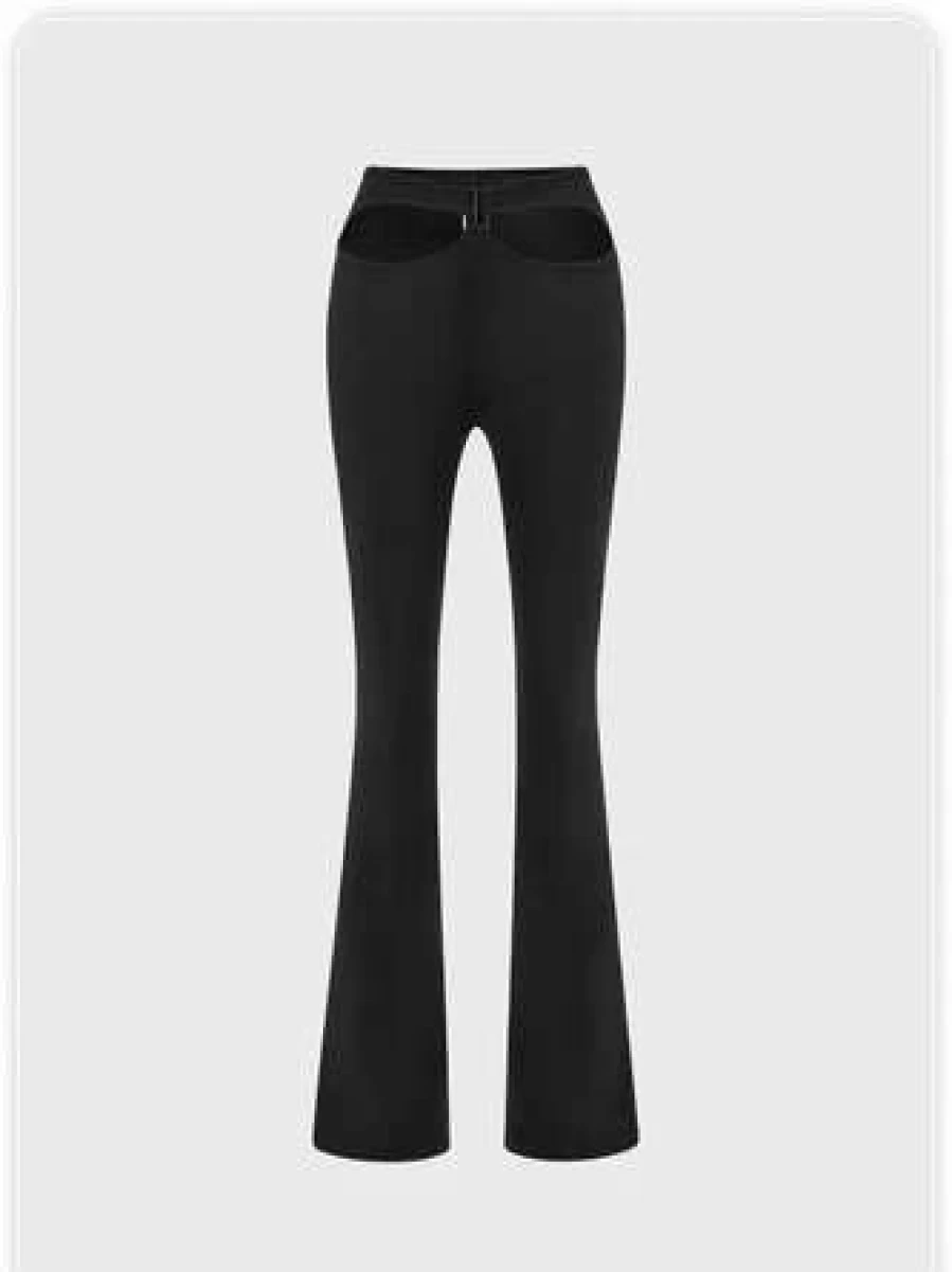 Black Punk Cut Out Flare Pants with Metal Detail - Kollyy Edgy Gothic Bottoms