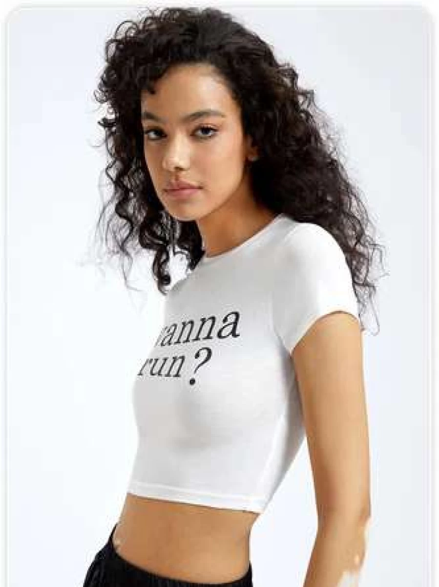 Y2K Vintage White Graphic Letter Print T-Shirt