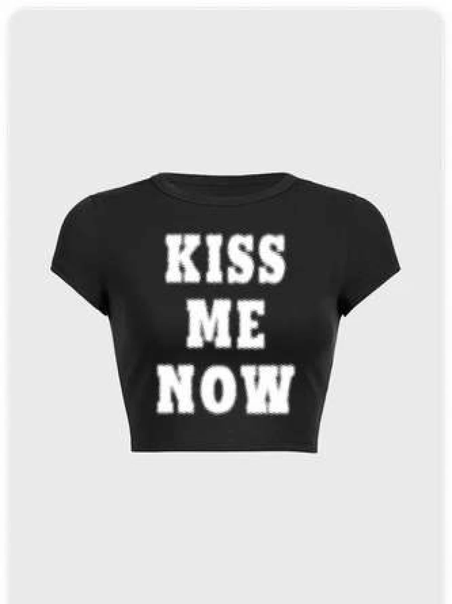 Y2K Retro Letter Graphic Crew Neck T-Shirt for Women and Men Vintage Inspired Casual Tee