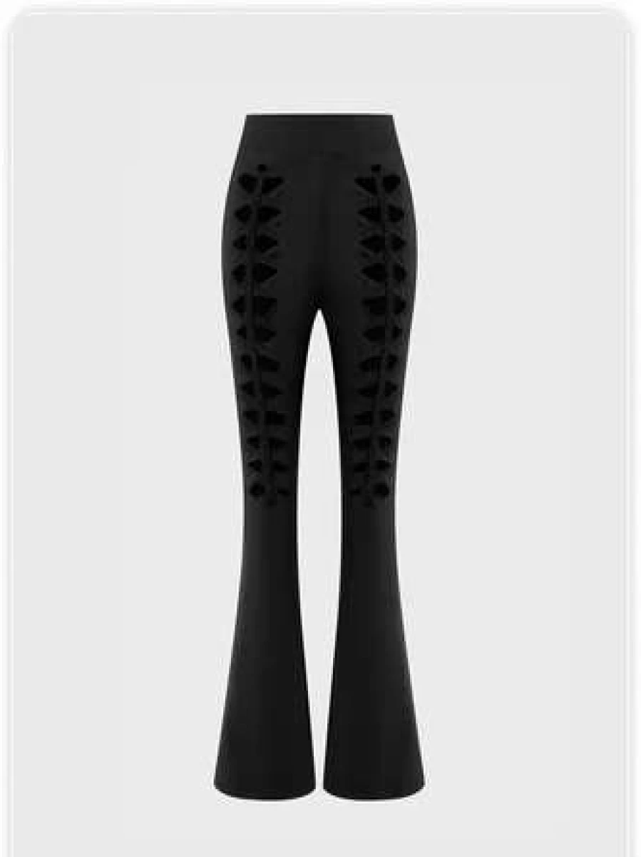 Black Y2K High-Waisted Cut-Out Flare Pants with Retro Vintage Design