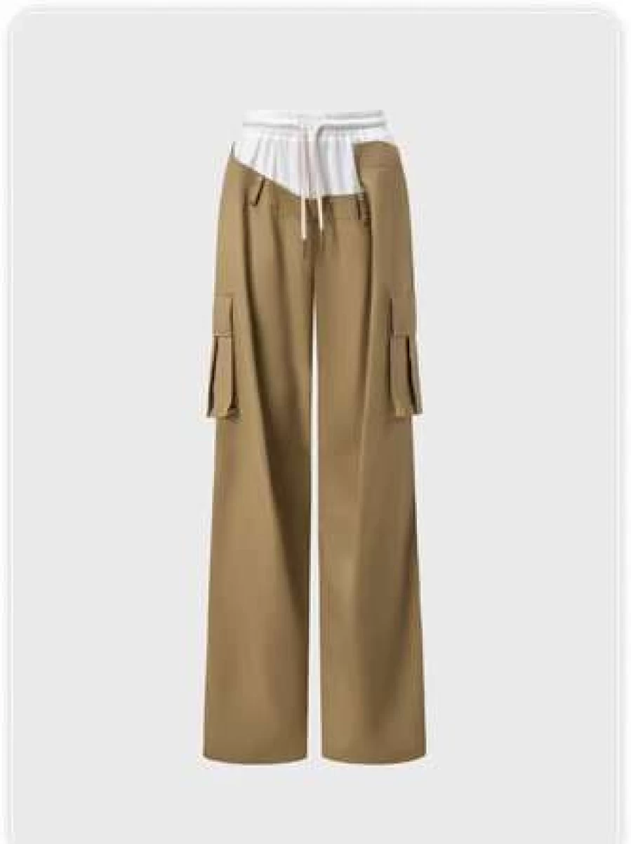 Khaki Cyberpunk Patchwork Pants - Edgy Streetwear Style