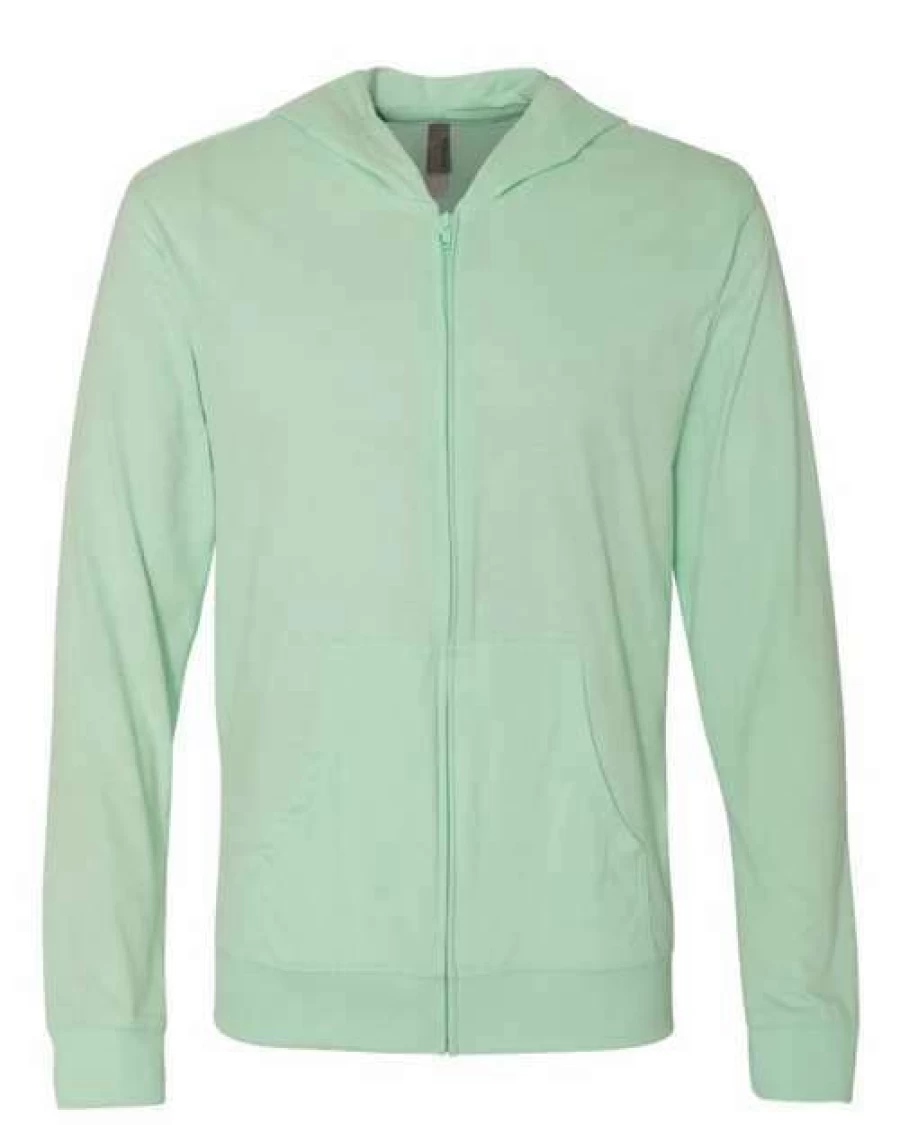 Men's Mint Green Sueded Full Zip Hooded Sweatshirt - Long Sleeve Comfort Wear
