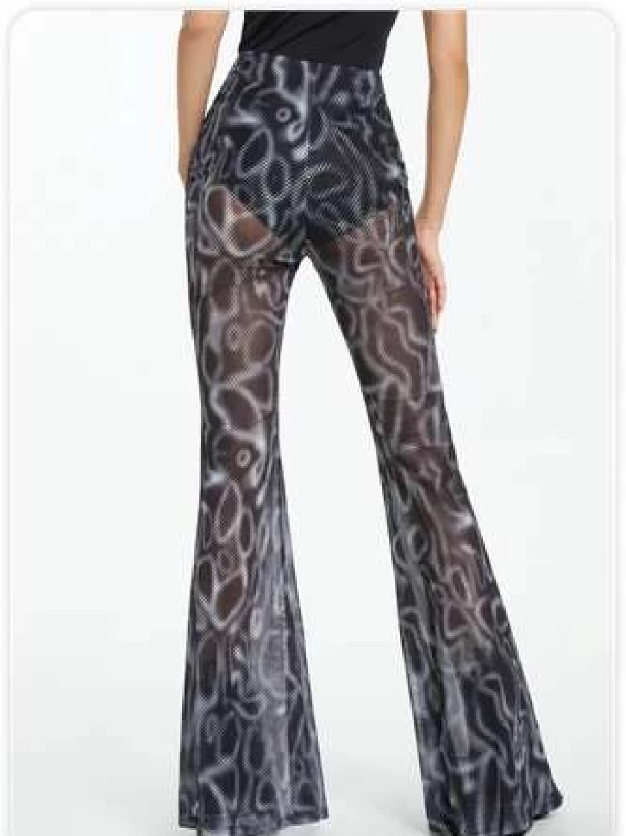 Black Kollyy Preppy1 Flare Mesh Trim Bootcut Pants