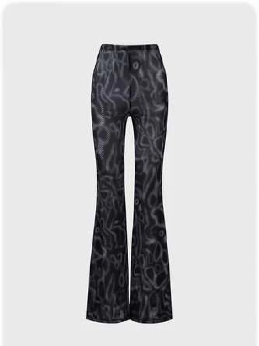 Black Kollyy Preppy1 Flare Mesh Trim Bootcut Pants