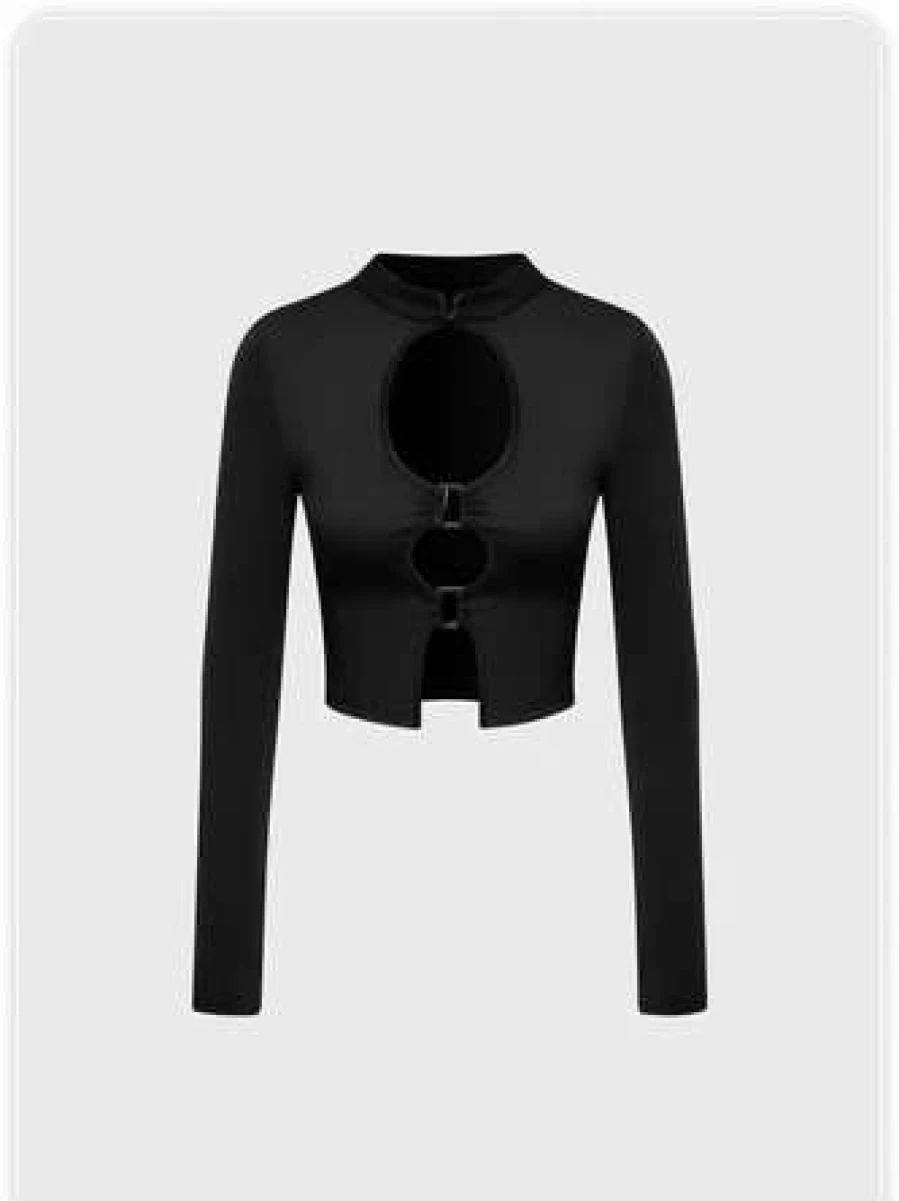 Black Punk Cut Out Metal Detail T-Shirt Alternative Gothic Top