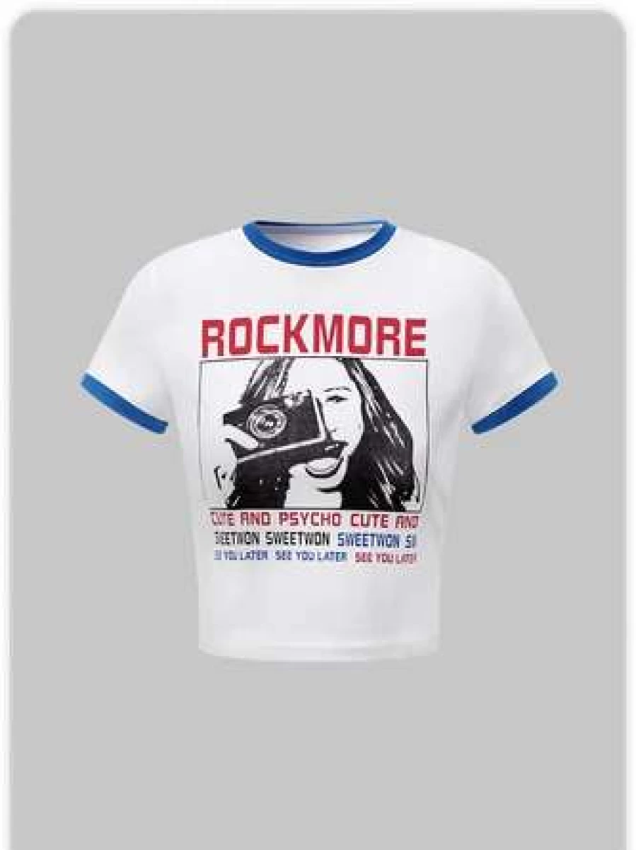 "Kollyy Street Figure Letter Print White Top T-Shirt"