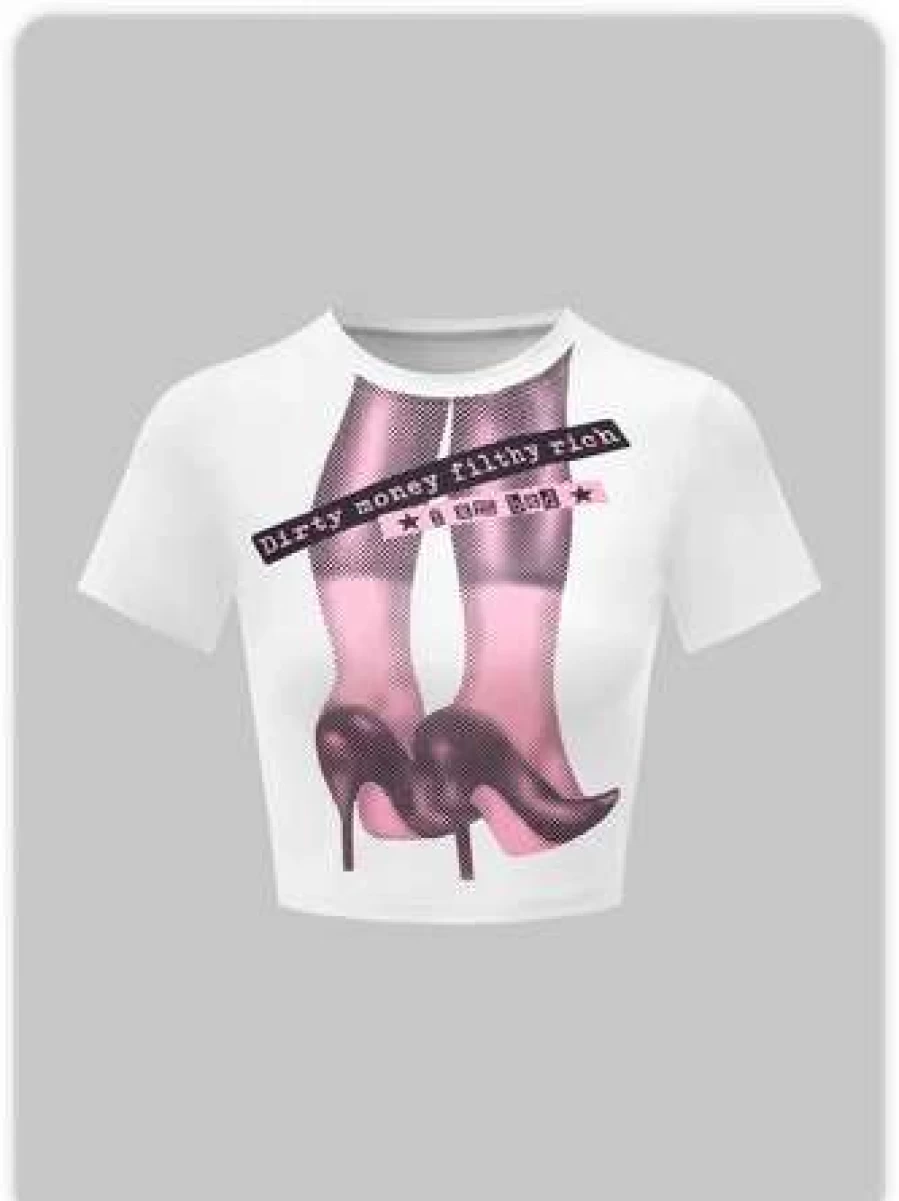 Y2K White Vintage Bodycon Top T-Shirt for Women