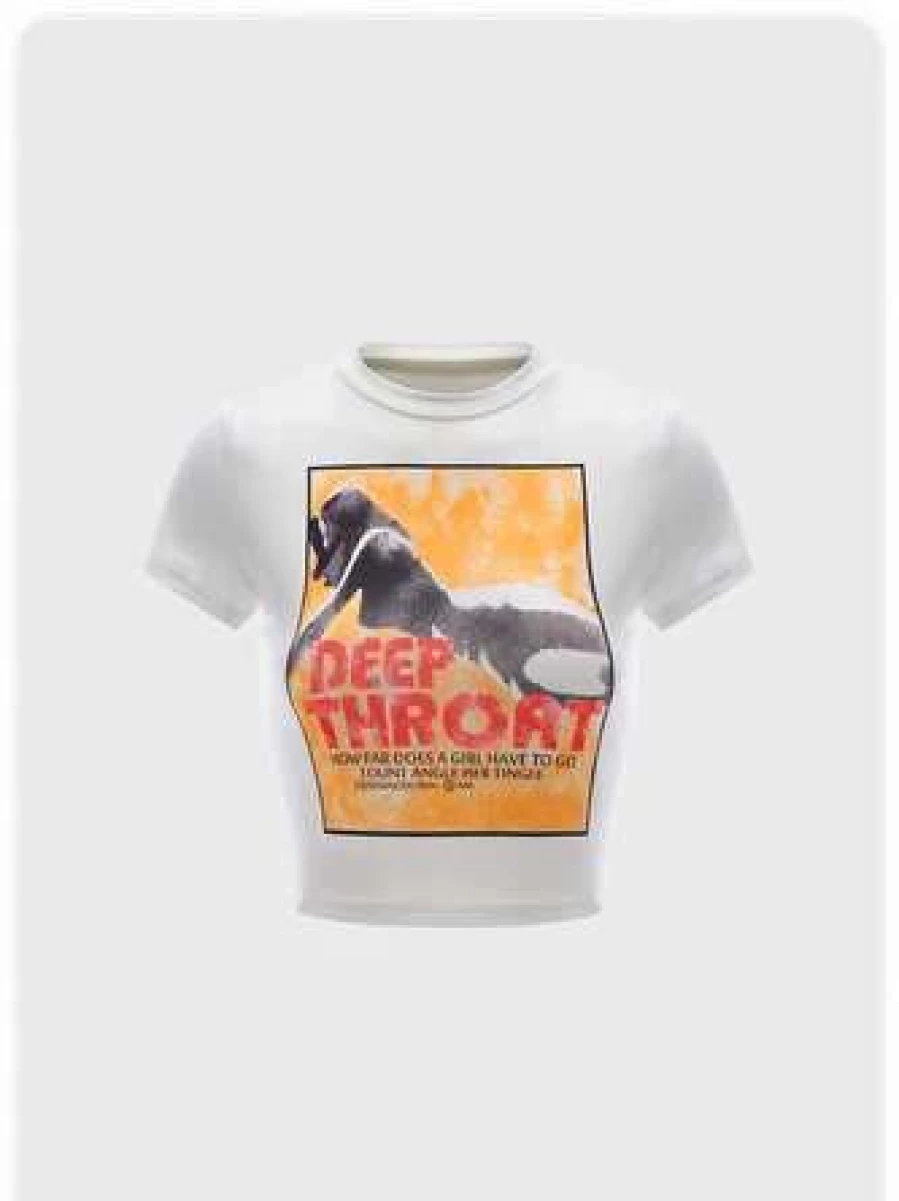 Y2K Retro Graphic Print Crew Neck T-Shirt for Women Vintage Style Casual Tee