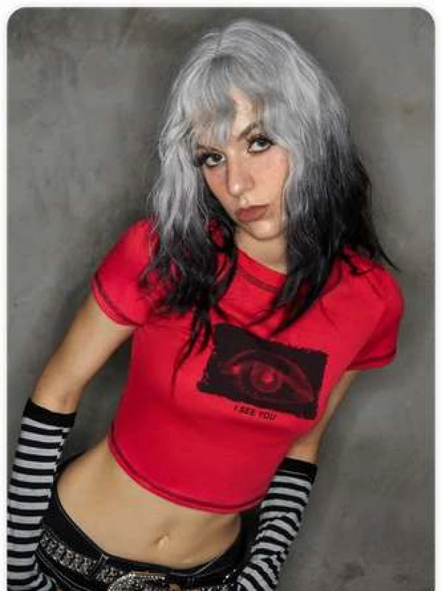 "Red Punk Letter Tie Design Halloween T-Shirt | Kollyy Alternative Fashion Top"