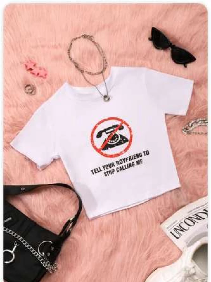 Y2K White Graphic Print T-Shirt - Trendy Vintage Style Top