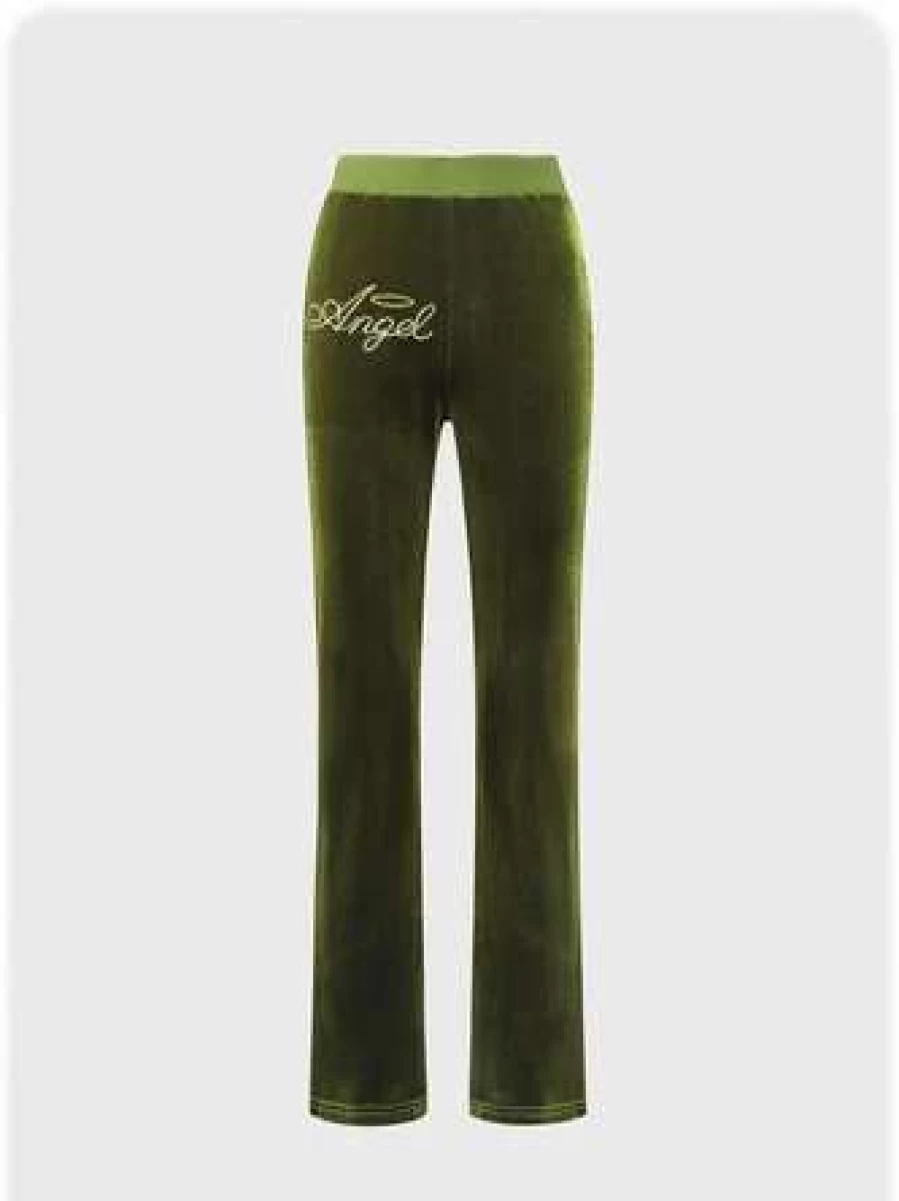 "Kollyy Velvet Olive Green School Pants - Comfortable Basic Bottoms for Back to School"