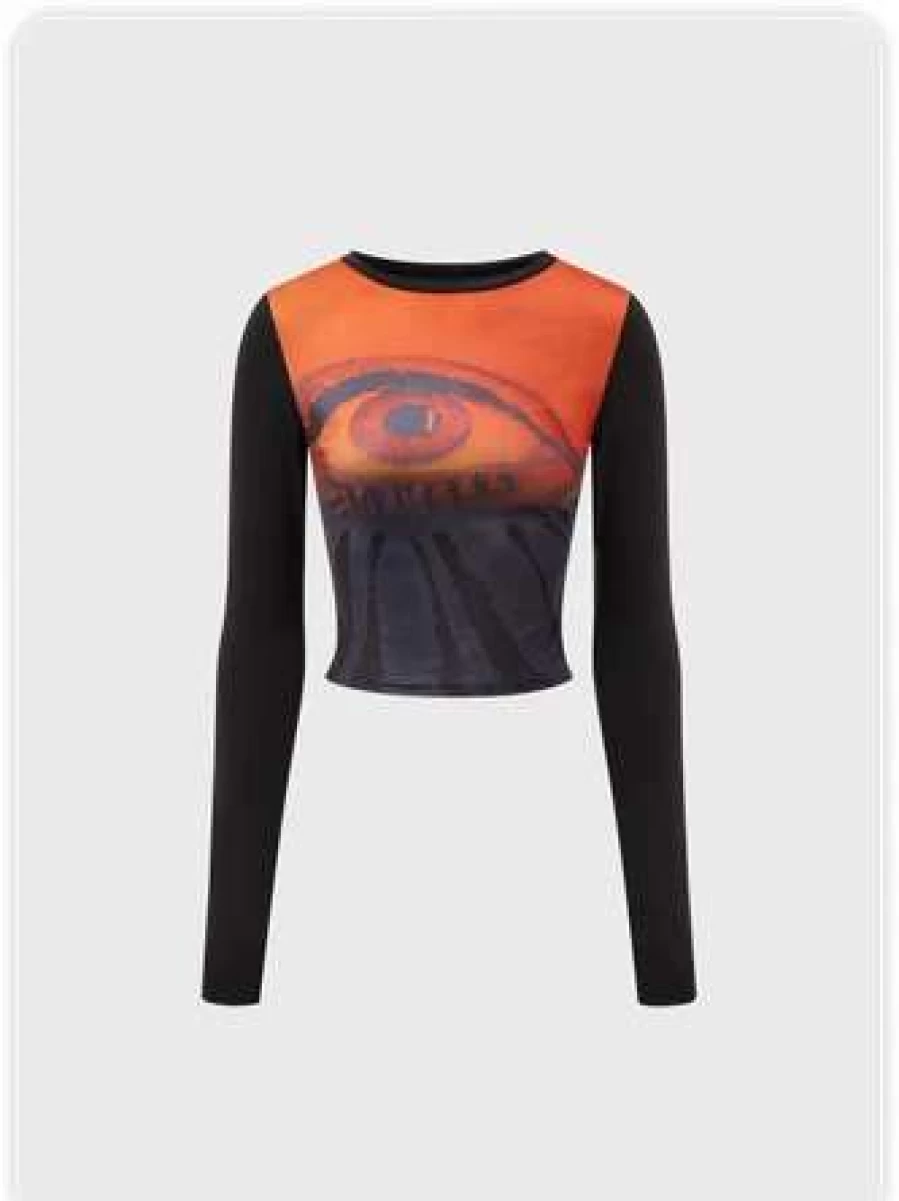 "Y2K Style Red Eyes Patchwo Graphic T-Shirt for Men and Women"