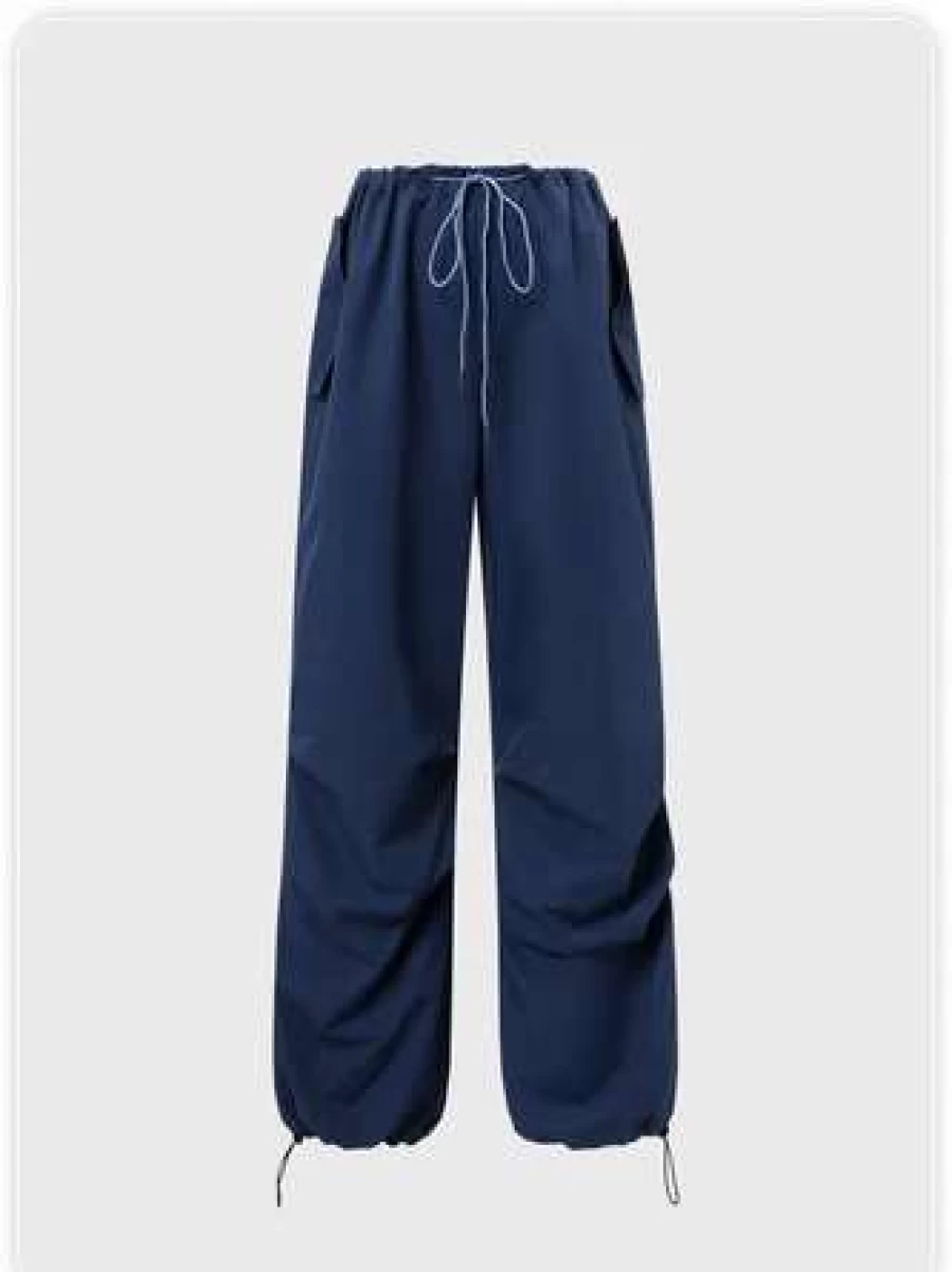 "Blue Kollyy Street Cargo Pants with Drawstring Waist"