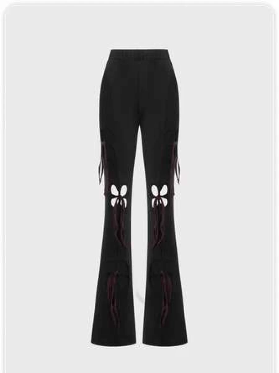 Kollyy Black High-Waisted Street Style Cut Out Detail Pants