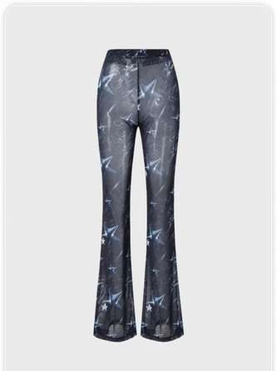 Black Y2K Mesh Star Bottom Pants - Edgy Retro Streetwear Style